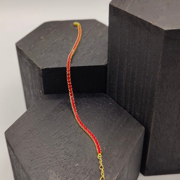 Pulsera de Plata Chapada en Oro Estilo Riviera con Circonitas Rojas