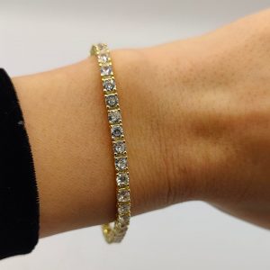 Pulsera de Plata Chapada en Oro Estilo Riviera con Circonitas Blancas