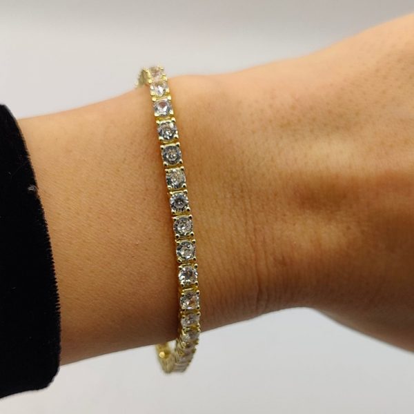 Pulsera de Plata Chapada en Oro Estilo Riviera con Circonitas Blancas