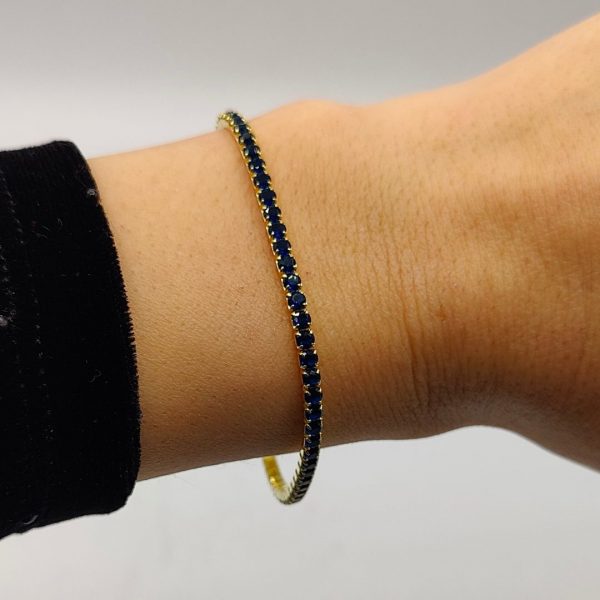 Pulsera de Plata Chapada en Oro Estilo Riviera con Circonitas Azul Noche