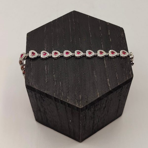 Pulsera corazones relleno de circonitas y circonitas rosas de plata