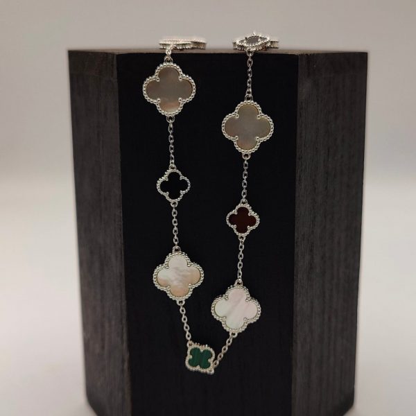Cadena Rolo con Flores de Piedras Preciosas Estilo Van Cleef