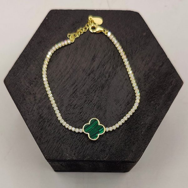 Pulsera de plata estilo riviera con 1 flores malaquita