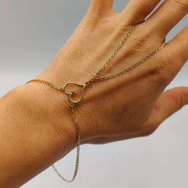 Pulsera Anillo Estilo Barbada con Corazón como Unión en Oro 18K