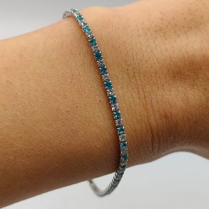 Pulsera de Plata Estilo Riviera con Circonitas Blancas y Azules Celestes