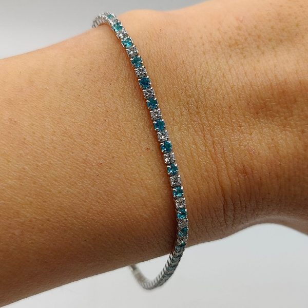 Pulsera de Plata Estilo Riviera con Circonitas Blancas y Azules Celestes