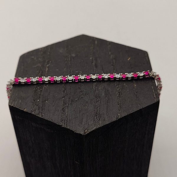 Pulsera de Plata Estilo Riviera con Circonitas Fucsias y Blancas
