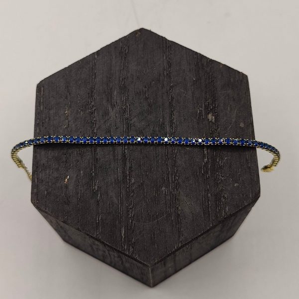Pulsera de Plata Chapada en Oro Estilo Riviera con Circonitas Azul Noche
