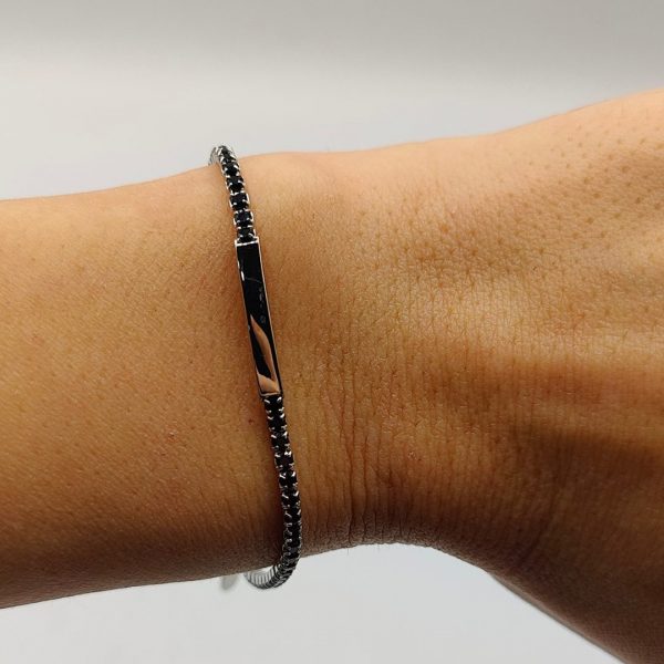 Pulsera de Plata con Circonitas Negras Estilo "No Me Olvides"