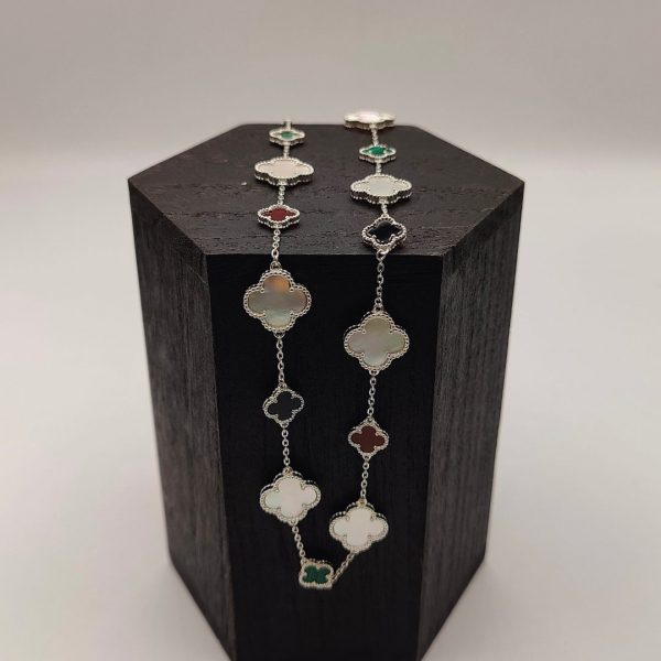 Cadena Rolo con Flores de Piedras Preciosas Estilo Van Cleef
