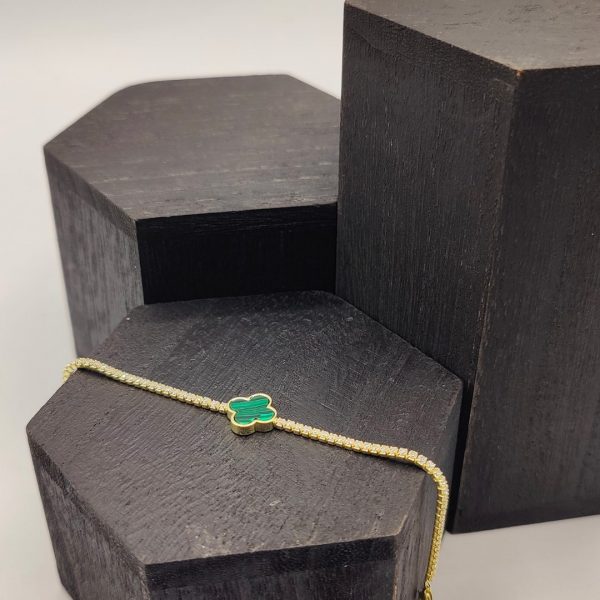 Pulsera de plata estilo riviera con 1 flores malaquita