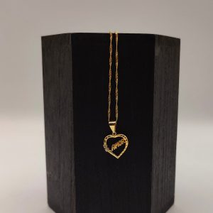 "Colgante Corazón con la Palabra ""Amor"" y Circonitas en Oro 18K "