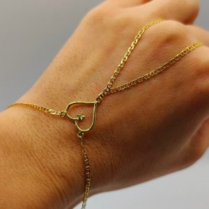 Pulsera Anillo Estilo Barbada con Corazón como Unión en Oro 18K
