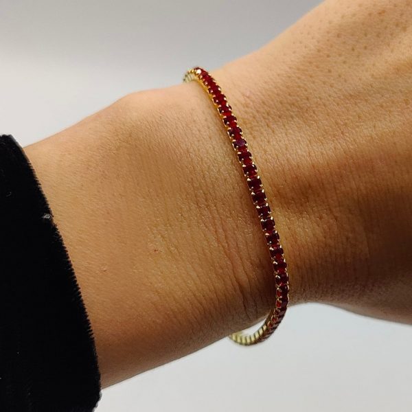 Pulsera de Plata Chapada en Oro Estilo Riviera con Circonitas Rojas