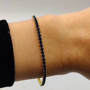 Pulsera de Plata Chapada en Oro Estilo Riviera con Circonitas Azul Noche