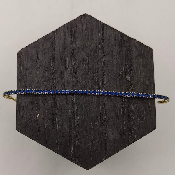 Pulsera de Plata Chapada en Oro Estilo Riviera con Circonitas Azul Noche