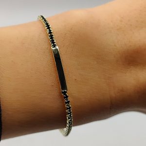 Pulsera de Plata Chapada en Oro con Circonitas Negras Estilo "No Me Olvides"