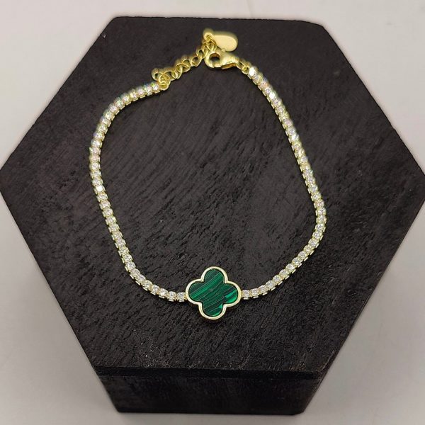 Pulsera de plata estilo riviera con 1 flores malaquita