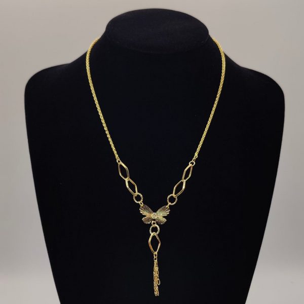 Collar de Oro 18K con Cadena Fantasía y Dije de Mariposa – 47 cm