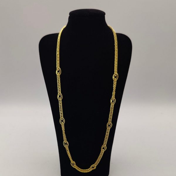 Collar de Oro 18K Estilo Cubano con Eslabones Especiales – 40 cm x 7 mm