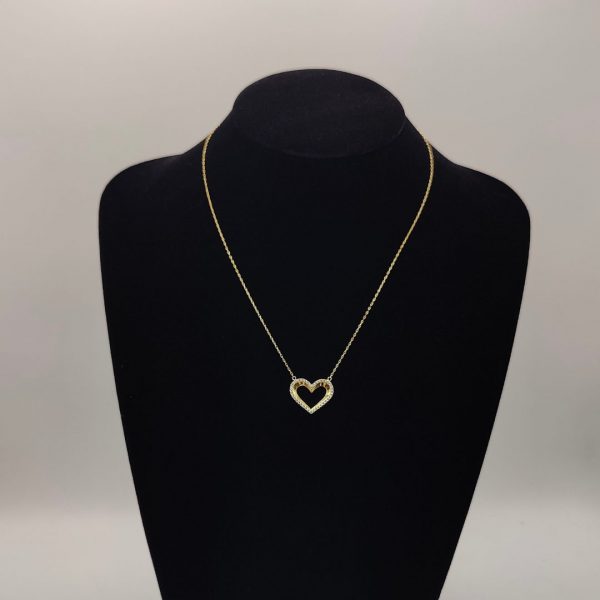 Collar de Oro 18K con Cadena Rolo y Dije de Corazón con Circonitas