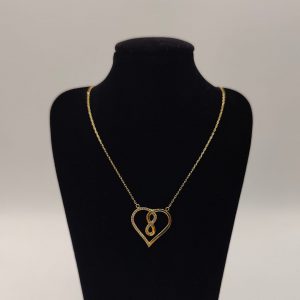Collar de Oro 18K con Cadena Rolo y Dije de Corazón Entrelazado con Infinito – 44 cm