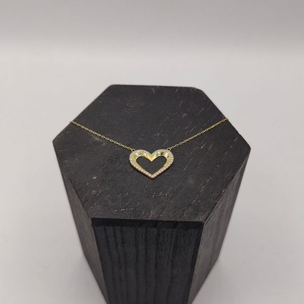 Collar de Oro 18K con Cadena Rolo y Dije de Corazón con Circonitas