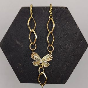 Collar de Oro 18K con Cadena Fantasía y Dije de Mariposa – 47 cm