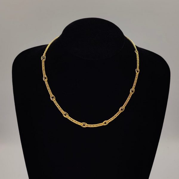 Collar de Oro 18K Estilo Cubano con Eslabones Especiales – 40 cm x 7 mm