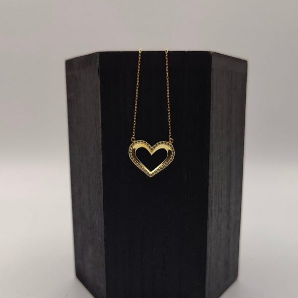 Collar de Oro 18K con Cadena Rolo y Dije de Corazón con Circonitas