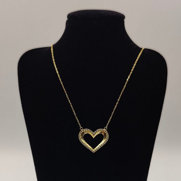 Collar de Oro 18K con Cadena Rolo y Dije de Corazón con Circonitas