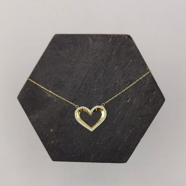 Collar de Oro 18K con Cadena Rolo y Dije de Corazón con Circonitas