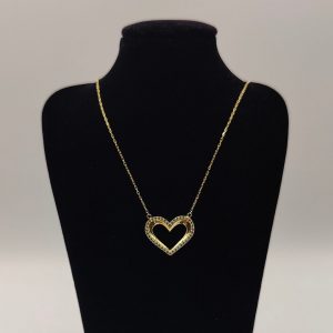 Collar de Oro 18K con Cadena Rolo y Dije de Corazón con Circonitas