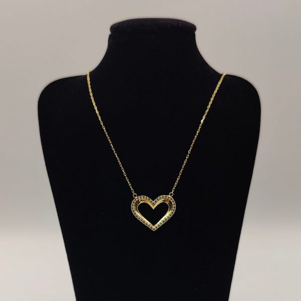 Collar de Oro 18K con Cadena Rolo y Dije de Corazón con Circonitas