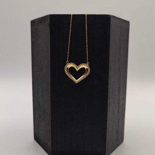 Collar de Oro 18K con Cadena Rolo y Dije de Corazón con Circonitas