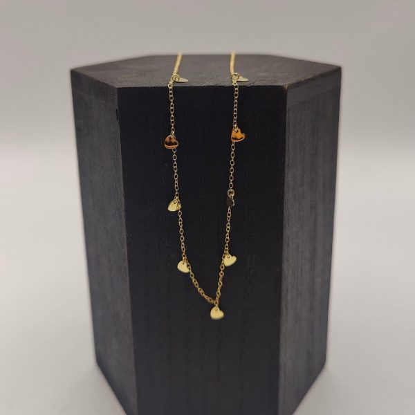 Collar con Cadena Rolo y Corazones Colgantes – 42 cm – 18K
