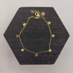 Pulsera con Cadena Rolo y Corazones Colgantes – 18K