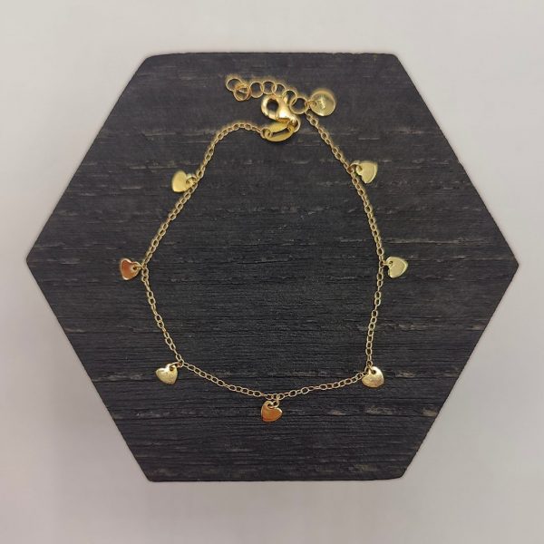 Pulsera con Cadena Rolo y Corazones Colgantes – 18K