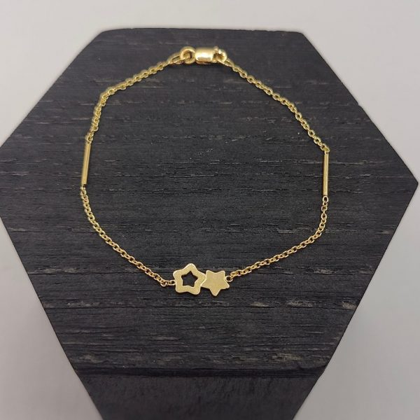 Pulsera Rolo con Dos Estrellas en el Centro – 18K