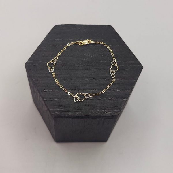 Pulsera Rolo con Corazones Entrelazados de Oro Dorado y Blanco – 18K