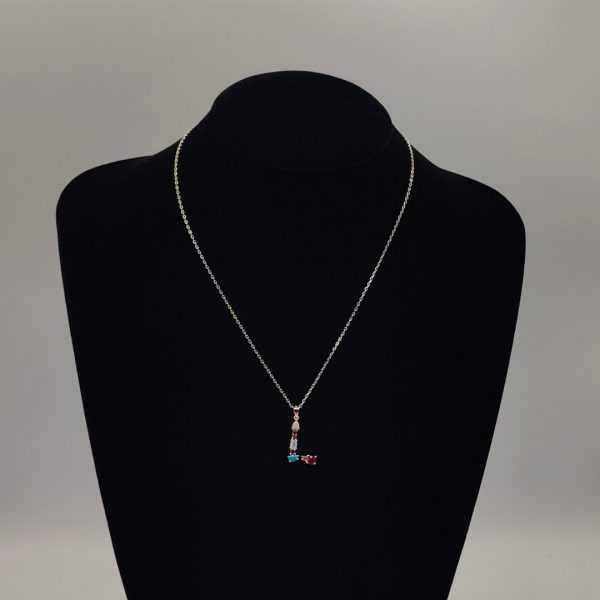 "Collar colgante letra L con piedras preciosas con cadena rolo de plata dorada plata"