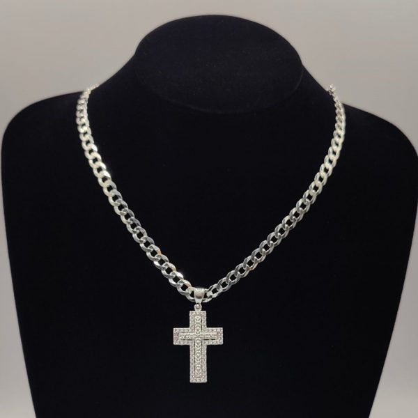 Colgante Cruz Cuadrada con Circonitas – Plata