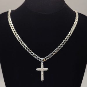 Colgante Cruz Calada con Circonitas – Plata