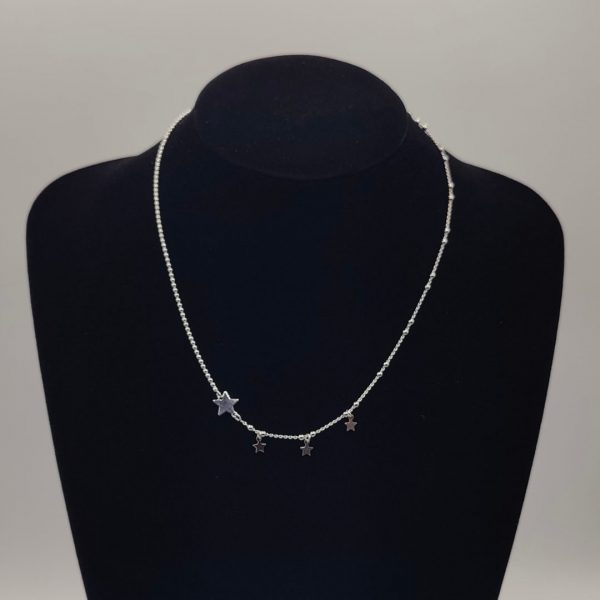 Collar de Bolitas con Charms de Estrellas en Plata