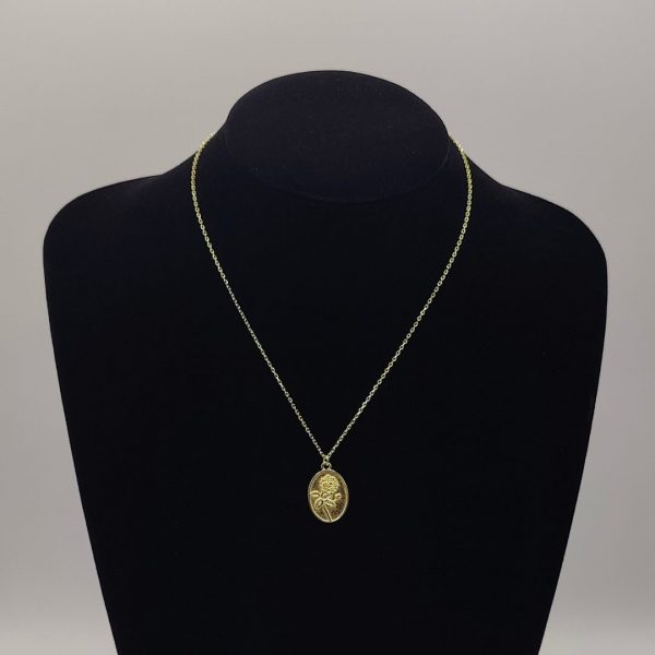Collar Personalizable con Rosa Grabada – Cadena Rolo en Plata Dorada