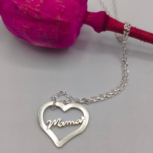 Collar Corazón “Mamá” – Cadena Rolo de Plata