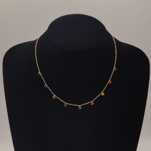 Collar con Cadena Rolo y Corazones Colgantes – 42 cm – 18K