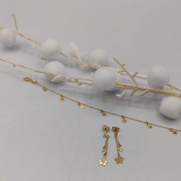 Pulsera con Cadena Rolo y Estrellas Colgantes – 18K