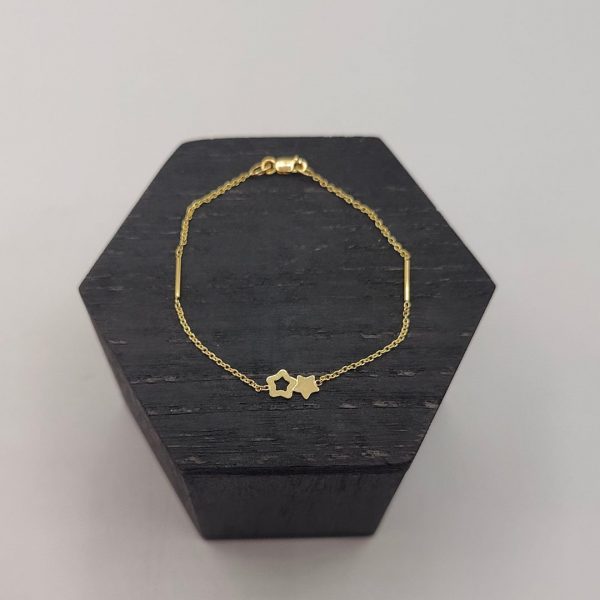 Pulsera Rolo con Dos Estrellas en el Centro – 18K