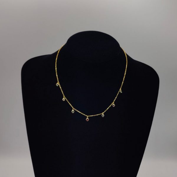 Collar con Charms de Circonitas de Colores en Plata Dorada